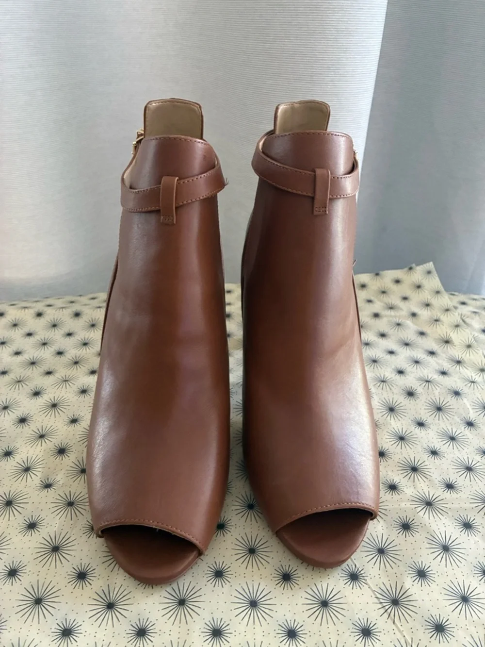 MICHAEL Michael Kors Brown Peep-Toe Ankle Booties with Buckle Strap